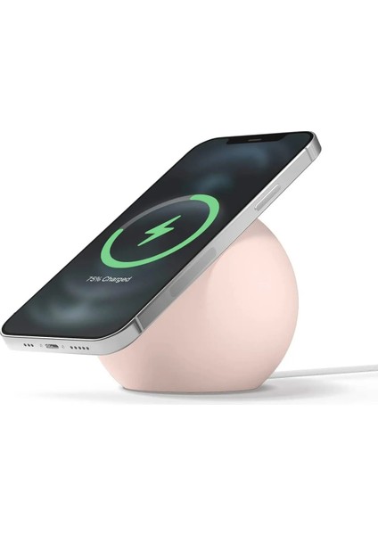 Pembe Kum Tarzı Magsafe Şarj Cihazı Tutucu Stand iPhone 12 Pro Max Silikon Montaj Masaüstü Hızlı Şarj Manyetik USB Telefon Şarj Cihazı Desteği (Yurt Dışından)