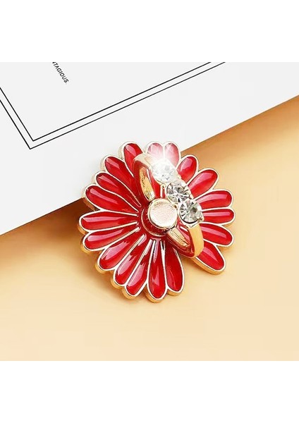 Kırmızı - Küçük Papatya Stili Parmak Yüzük Tutucu Standı 360 Derece Dönebilen Cep Telefonu Araba Standı Manyetik Montaj Telefonu Arka Sticker Evrensel Braket (Yurt Dışından)