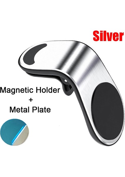 Gümüş Tabak Stili Evrensel Manyetik L-Tipi Telefon Tutucu Araç Telefonunda Montaj Arabası Için Klip Standı Manyetik Telefon Tutacağı Tüm Model Cep Telefonuna Uygun (Yurt Dışından)