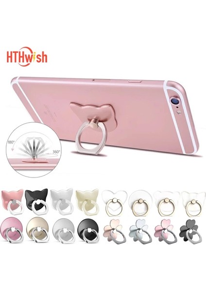 Yuvarlak-Gümüş Tarzı Parmak Yüzük Telefon Tutucu Cep Telefonu Tablet Pc Için Standı Evrensel Moda Flowercat Şekli Çok Fonksiyonlu Yüzük Tutucu (Yurt Dışından)