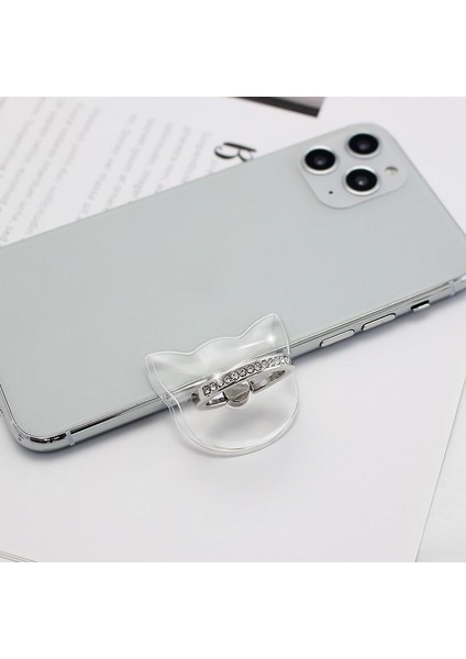 A21-KEDI Stili Parmak Yüzük Cep Telefonu Akıllı Telefon Standı Tutucu Cep Akıllı Yuvarlak Telefon Yüzük Şeffaf Kedi Tutucu Kalp Soketi Araç Montaj Standı (Yurt Dışından)