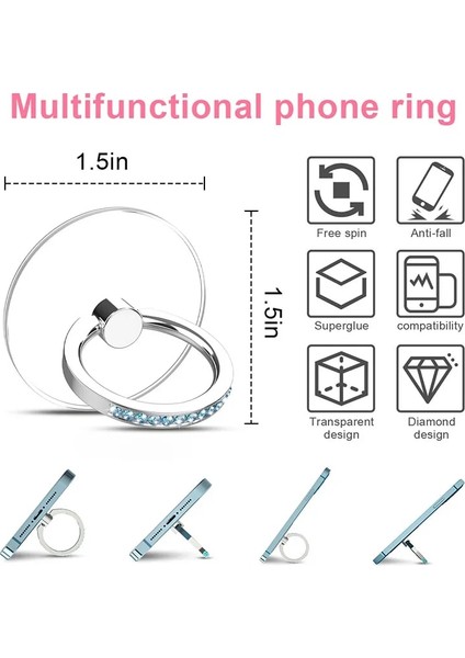 Akuamarin Pırlanta Stili Cep Telefonu Zil Tutacağı Stand Elmas Şeffaf Parmak Tutacağı Net 360 Derece Döndürme Kickstand Uyumlu Iphone'lar (Yurt Dışından) modelleri