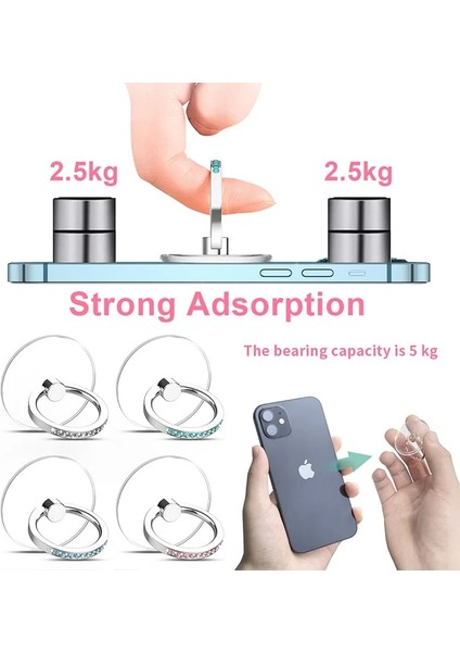 Akuamarin Pırlanta Stili Cep Telefonu Zil Tutacağı Stand Elmas Şeffaf Parmak Tutacağı Net 360 Derece Döndürme Kickstand Uyumlu Iphone'lar (Yurt Dışından) indirimleri