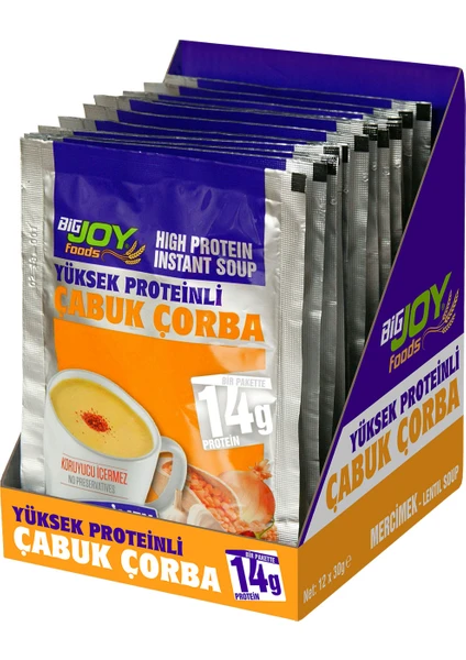 Bigjoy Sports Bigjoy Foods Yüksek Proteinli Çabuk Çorba Mercimek 12 Adet x 30 gr - 14 gr Protein