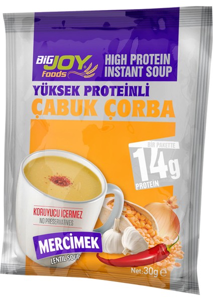 Bigjoy Sports Bigjoy Foods Yüksek Proteinli Çabuk Çorba Mercimek 12 Adet x 30 gr - 14 gr Protein