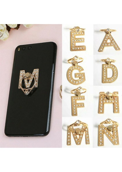 Q Stili 360 Döndürme Evrensel A-Z Mektup Standı Çok Fonksiyonlu Cep Telefonu Braketi Alfabe Lüks Parmak Yüzük Tutucu Tembel Telefon Tutucu (Yurt Dışından) fırsatları