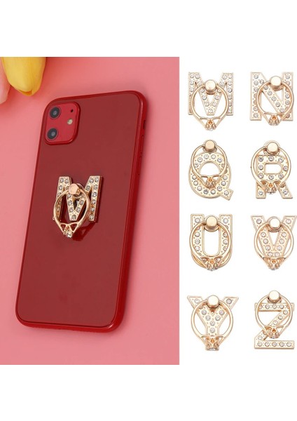 Q Stili 360 Döndürme Evrensel A-Z Mektup Standı Çok Fonksiyonlu Cep Telefonu Braketi Alfabe Lüks Parmak Yüzük Tutucu Tembel Telefon Tutucu (Yurt Dışından) indirimleri