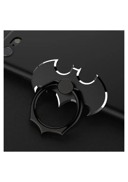 Siyah Stil Yarasa Parmak Yüzük Tutucucell Cep Telefonu Masaüstü Standı Montaj iPhone 11X 8 7 Xs Bat Metal Akıllı Telefon 360 Derece Masa Tutucu (Yurt Dışından)