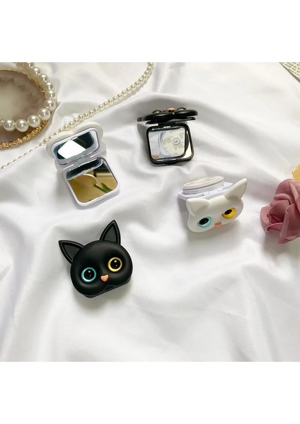 Gümüş Tarzı Stereo 3D Sevimli Kedi Ayna Cep Telefonu Katlanabilir Braketi Yapıştır Taşınabilir Makyaj Aynası Selfie Yüzüğü Taşınabilir ve Basit (Yurt Dışından) fırsatları