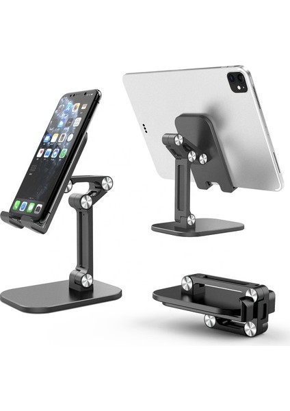1 Adet Siyah Stil Üç Bölüm Katlanabilir Masa Cep Telefonu Tutucu iPhone iPad Tablet Için Esnek Masa Masaüstü Ayarlanabilir Hücre Akıllı Telefon Standı (Yurt Dışından)