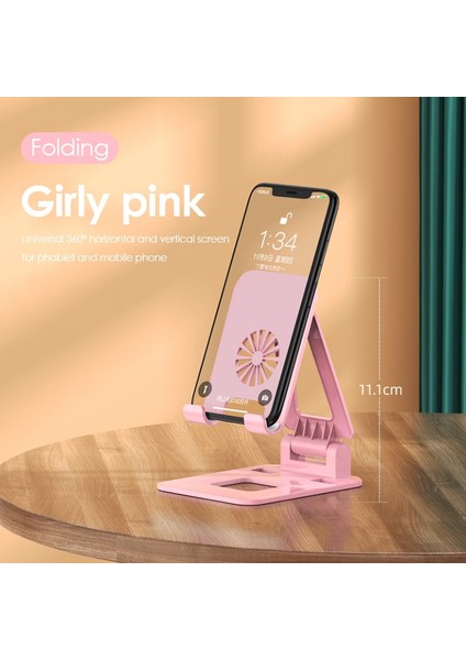 Z57-FOLDING2-PEMBE Stili Z57 Masaüstü Telefon Standı Katlanır Evrensel Tablet Telefon Tutucu Tembel Ipad Canlı Web Dersi Braketi Teleskopik Metal Taşınabilir (Yurt Dışından)