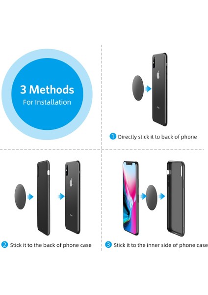 3kare 3yuvarlak Stil Lot Metal Plaka Disk Değiştirme Kitleri, Manyetik Araç Telefonu Tutacağı 3m Yapıştırıcı ile Araç Montaj Tutacağı Aksesuarları (Yurt Dışından) fırsatları