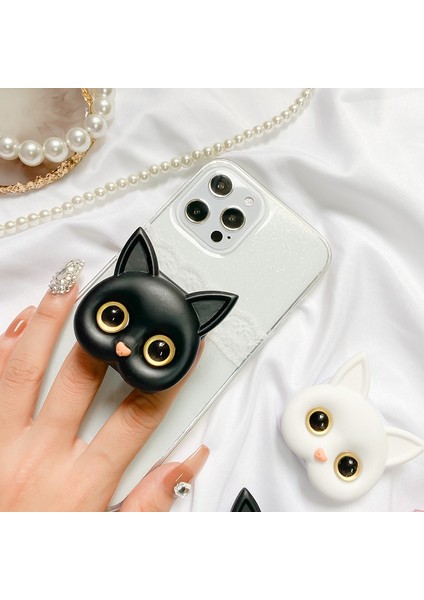 Altın Tarzı Stereo 3D Sevimli Kedi Ayna Cep Telefonu Katlanabilir Braketi Yapıştır Taşınabilir Makyaj Aynası Selfie Yüzüğü Taşınabilir ve Basit (Yurt Dışından) modelleri