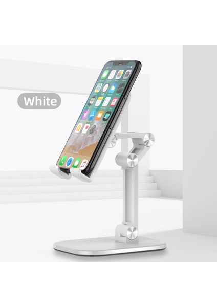 Beyaz Stil Katlanabilir Masa Cep Telefonu Tutucu iPhone iPad Pro Tablet Için Standı Esnek Metal Masa Masaüstü Ayarlanabilir Hücre Akıllı Telefon Standı (Yurt Dışından)