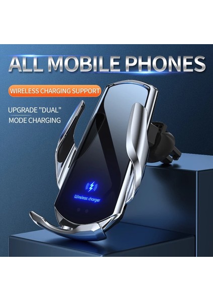 Araç Şarj Cihazı Siyah Stil Tüm Cep Telefonları Için 15W Kablosuz Şarj Cihazı ile Araç Telefonu Tutacağı Manyetik Konnektör USB Kızılötesi Sensör Telefon Tutacağı Montajı (Yurt Dışından) modelleri