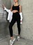 Siyah Seamless/çapraz Lastikli Tam Boy Spor Tayt 4