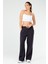 Siyah-Mor Regular Fit Düz Pamuklu Yandan Cep Geniş Paça Kadın Eşofman Altı - SD0939 5