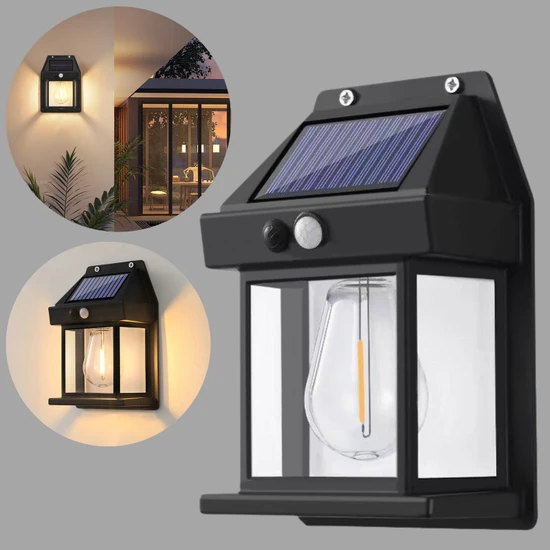 Dekohop Güneş Enerjili Bahçe Aydınlatması Aplik Dekor Solar ve Sensörlü Bahçe Balkon ve Garaj Lambası