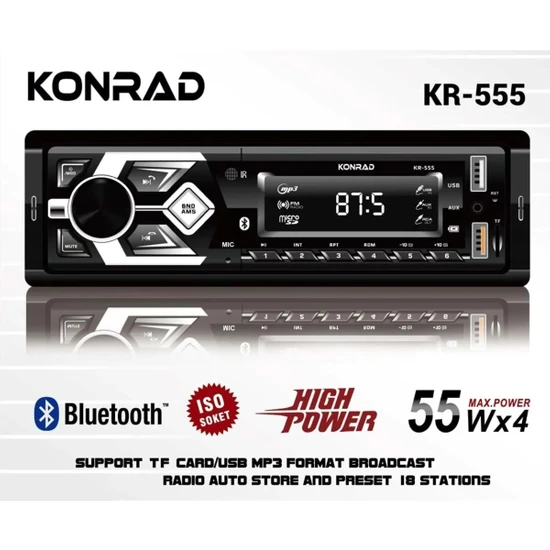 Konrad KR-555 4X55 Uyumlu Watt Çift USB Sd/fm/mmc Bluetooth oto teyp