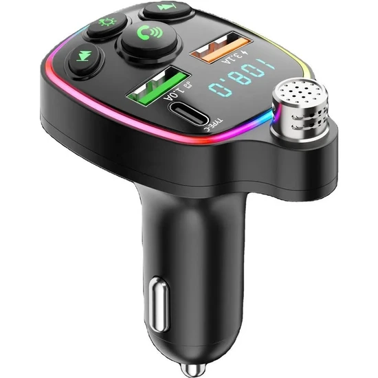 FM Araç Transmitter Bluetooth SD Card Şarj Müzik Radyo Mikrofon Araç İçi Çakmaklık Şarj ve Ses Cihaz