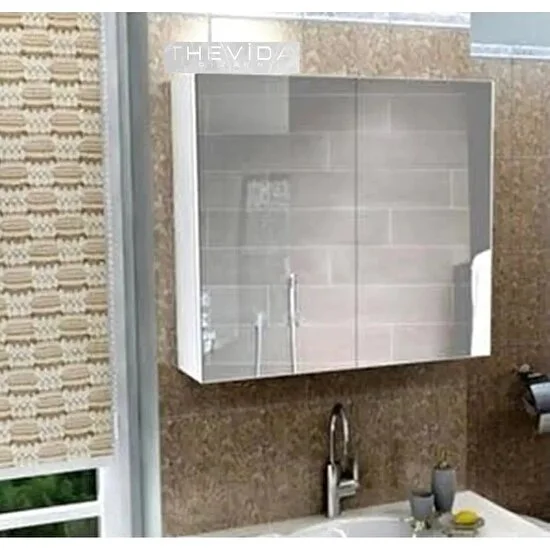 Thevida Lavabo Üstü 2 Kapaklı Aynalı Banyo Dolabı, 60 x 60 Aynalı Dolap, Çok Amaçlı Dolap