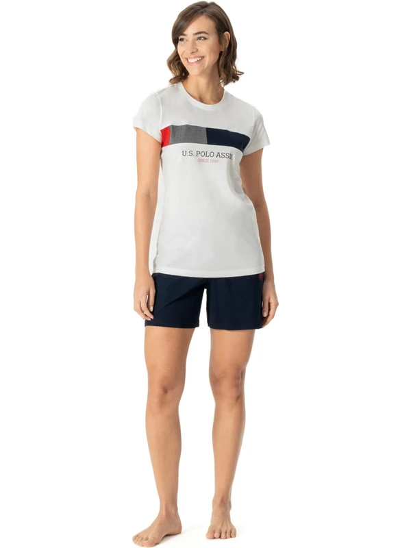 U.S. Polo Assn.  Kadın Ekru Kısa Kol T-Shirt Şort Takımı