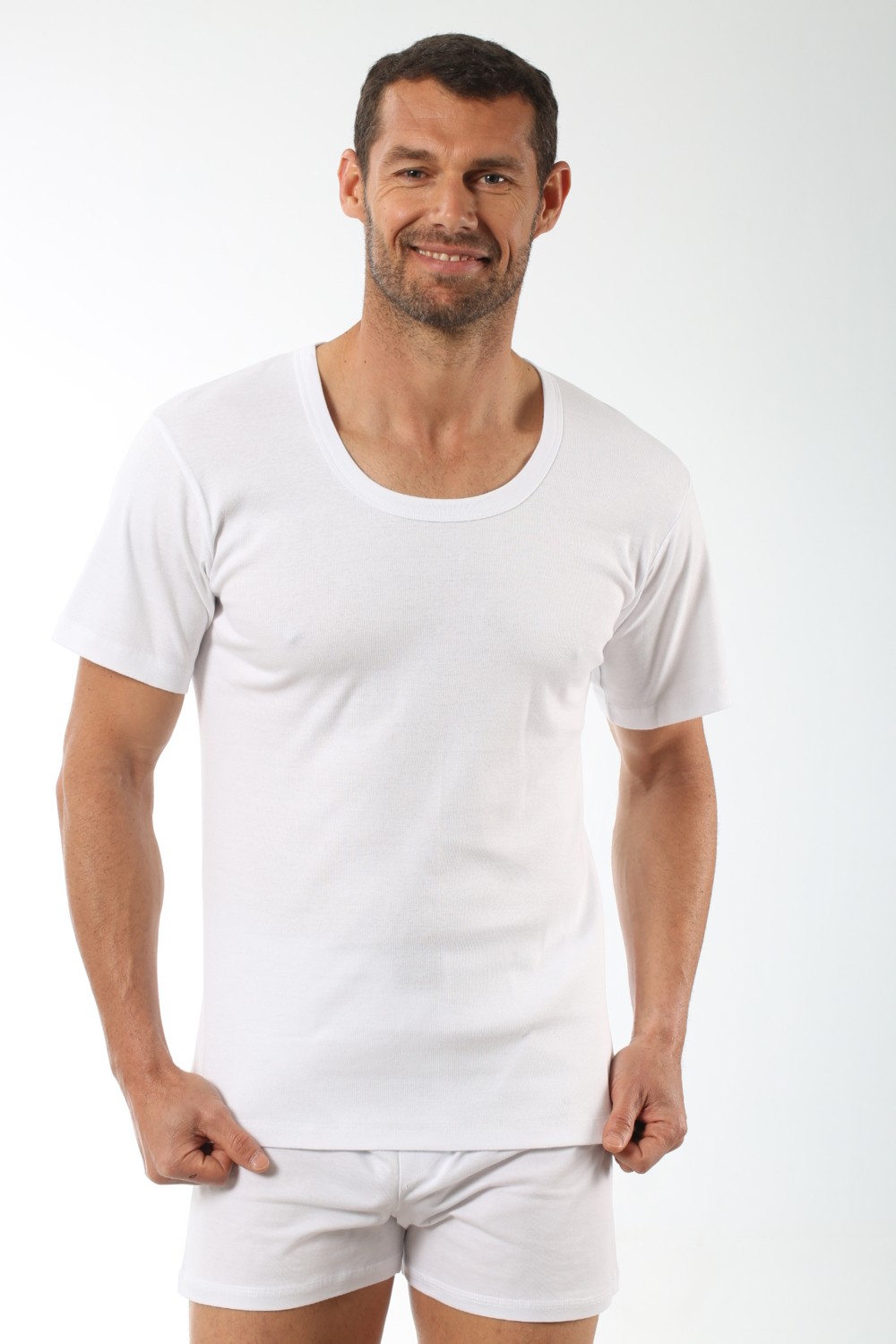 Özkan Underwear 0115 Erkek Ribana Pamuklu Esnek Rahat Geniş Yaka Kısa Kollu Fanila Tişört