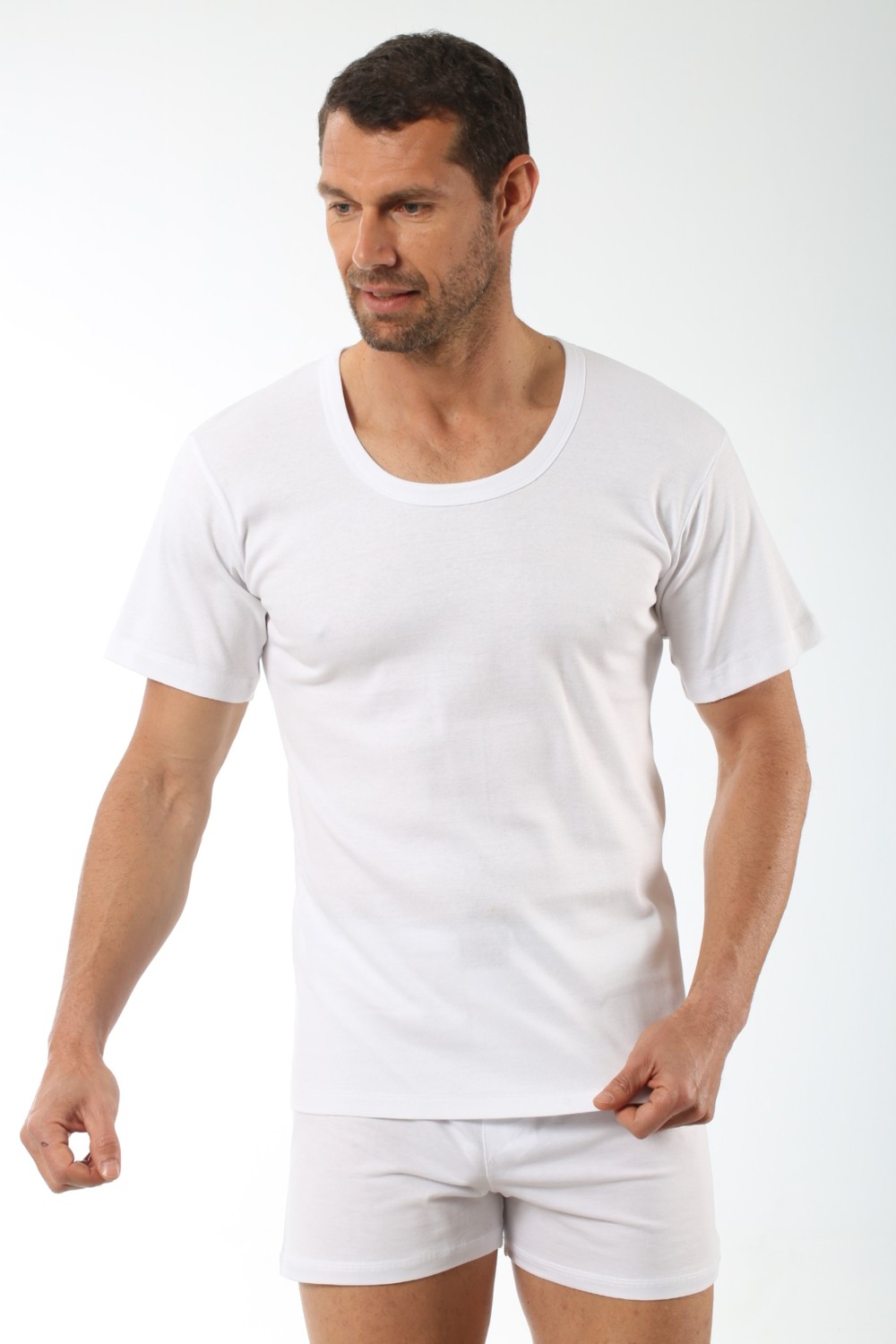 Özkan Underwear 0115 Erkek Ribana Pamuklu Esnek Rahat Geniş Yaka Kısa Kollu Fanila Tişört görsel 3