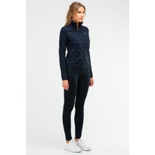 Speedlife Lacivert Slim Fit Baskılı Dalgıç Kumaş Dik Yaka Fermuarlı Kadın Tayt Takım - SA-2296-1