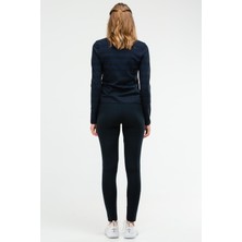 Speedlife Lacivert Slim Fit Baskılı Dalgıç Kumaş Dik Yaka Fermuarlı Kadın Tayt Takım - SA-2296-1