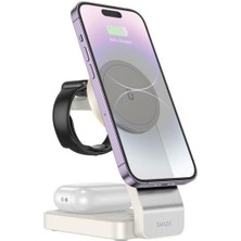 Shaza  3in1 Katlanabilir Kablosuz Hızlı Masa Şarj Standı Beyaz