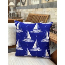 Mavi Renk Gemi Desen Kırlent Kılıfı