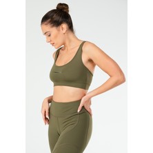 Speedlife Haki Slim Fit Düz Micro Açık Yaka Kadın Sporcu Sütyeni Bra - SF0639