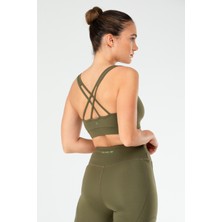 Speedlife Haki Slim Fit Düz Micro Açık Yaka Kadın Sporcu Sütyeni Bra - SF0639