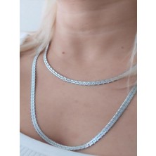 Quella Çelik Uzun Yılan Derili Silver Kolye(60-65 Cm)
