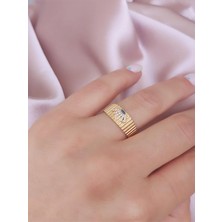 Quella Özel Seri Ayarlamalı Zirkon Göz Nazar Gold Yüzük