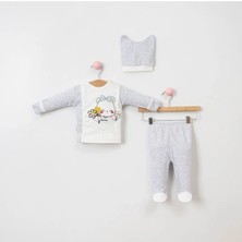 ZR Accessory Papatya Desenli 3'lü Pamuklu Kendinden Eldivenli Patikli Şapkalı Turkuaz Bebek Zıbın Takımı