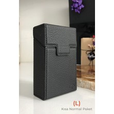 Cig Box cigbox Deri Sigara Çantası - (L) Kısa Normal Paket - Aluminyum Kasa - Mıknatıslı Kapak - Sigara Tabakası ,hediye