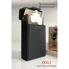 Cig Box cigbox Uzun Sigara Tabakası Deri - (Xxl) Uzun Normal Paket - Aluminyum Kasa - Mıknatıslı - Sigara Kutusu, Hediye