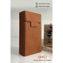 Cig Box cigbox Uzun Sigara Tabakası Deri - (Xxl) Uzun Normal Paket - Aluminyum Kasa - Mıknatıslı - Sigara Kutusu, Hediye