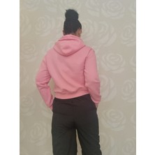 Şaziye Butik Kapüşonlu-Şardonlu-Fermuar  Kapamalı-Pembe  Sweatshirt