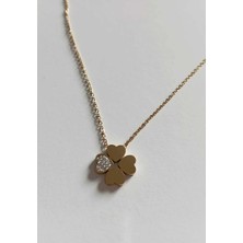 Stainless Steel Zirkon Taşlı Yonca Gold Renk Çelik Kolye
