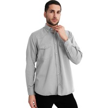 Varetta Erkek Açık Gri Çift Cepli Likralı Lewis Model Gabardin Kumaş Kot Gömlek