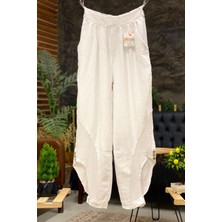 Sahnemoda Paça Düğmeli Fileli Keten Şalvar Pantolon
