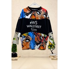 Sahnemoda Sıfır Yaka Wallstreet Baskı Sweat