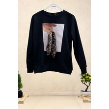 Sahnemoda Leopar Fularlı Kız Baskılı Sweat