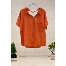 Sahnemoda Sırt Tahta Halkalı Yakalı Salaş Keten Bluz