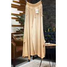 Sahnemoda Bel Dantel Kopenaklı Cep Püsküllü Bol Paça Vual Pantolon