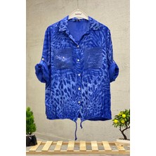 Sahnemoda Batik Leopar Desen Pul Detaylı Vual Gömlek