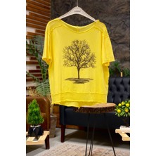 Sahnemoda Ağaç Baskı Kısa Kol Penye Tshirt